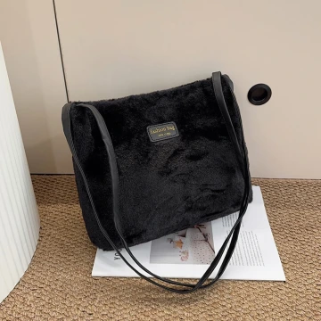 絨毛長方包&times;肩背包&times;黑色