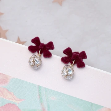 植絨蝴蝶結晶鑽球&times;蚊香盤U型耳夾