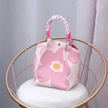 粉紅小花&times;針織手提袋