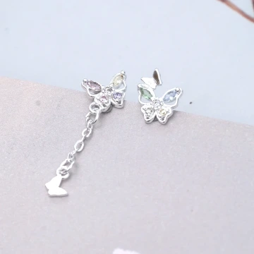 925銀針&times;蝴蝶彩晶&times;不對稱耳環