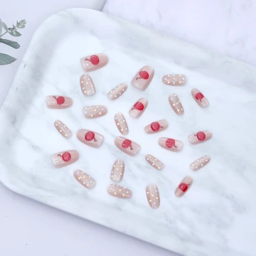 粉紅櫻桃波點亮面&times;穿戴式手指甲片&times;二十四入