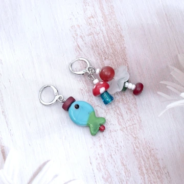 琺瑯蘑菇小藍魚&times;吊墜耳扣