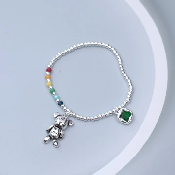 925銀飾&times;彩虹圓珠小熊&times;串珠手環