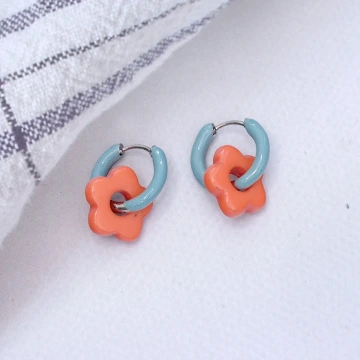 藍橘撞色小花&times;吊墜耳扣