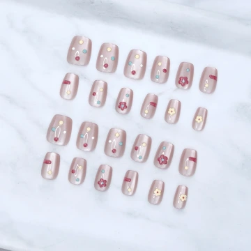 貓眼繽紛小花亮面&times;穿戴式手指甲片&times;二十四入