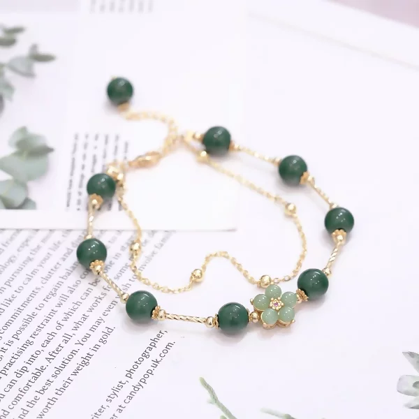 墨綠晶珠金管小花×固定式串珠手鍊