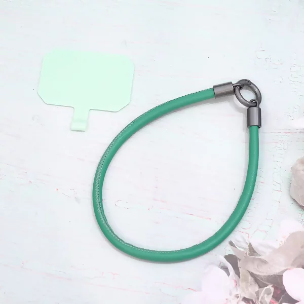 單色簡約皮革×手機腕帶掛繩×綠色