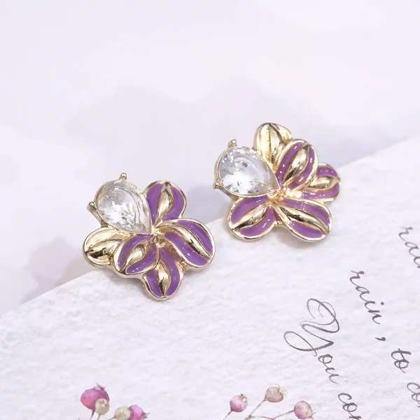 紫花水鑽淚滴×耳環