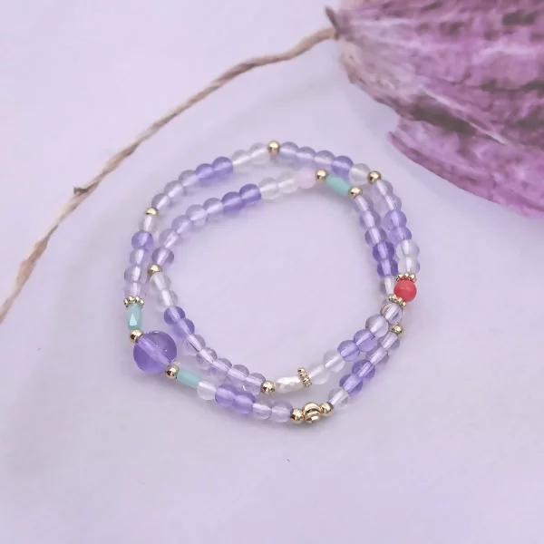 淡紫彩珠雙層×固定式串珠手鍊 