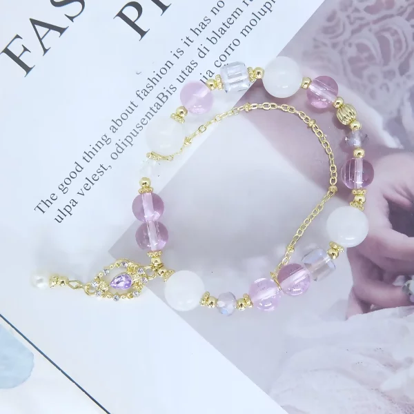 晶透粉琉璃紫寶石×固定式串珠手鍊