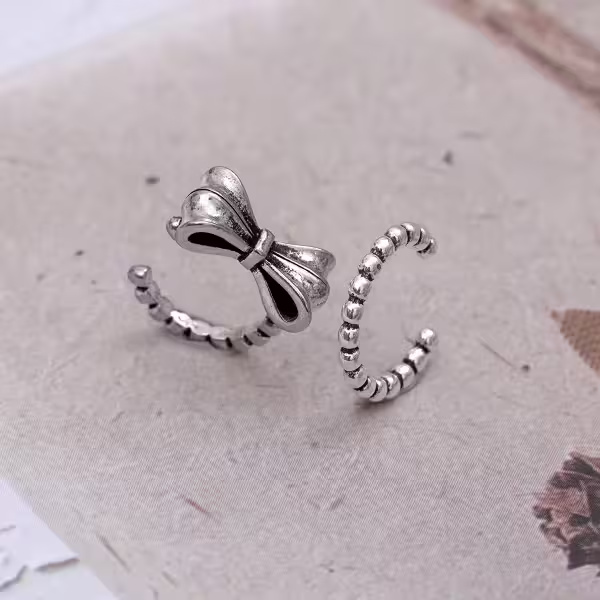 復古蝴蝶結麻邊×U型耳骨夾