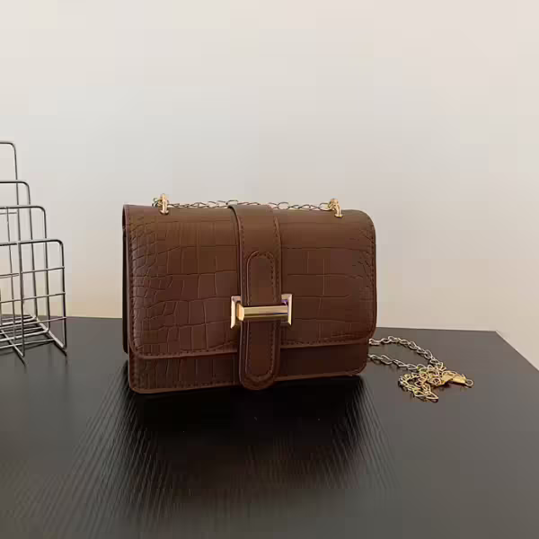 鱷魚石紋經典H扣×斜背袋×深咖