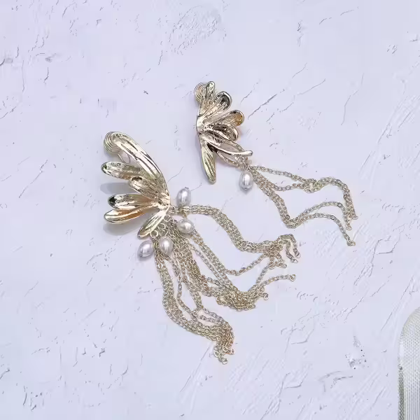 蝴蝶花珍珠流蘇簾×吊墜耳環