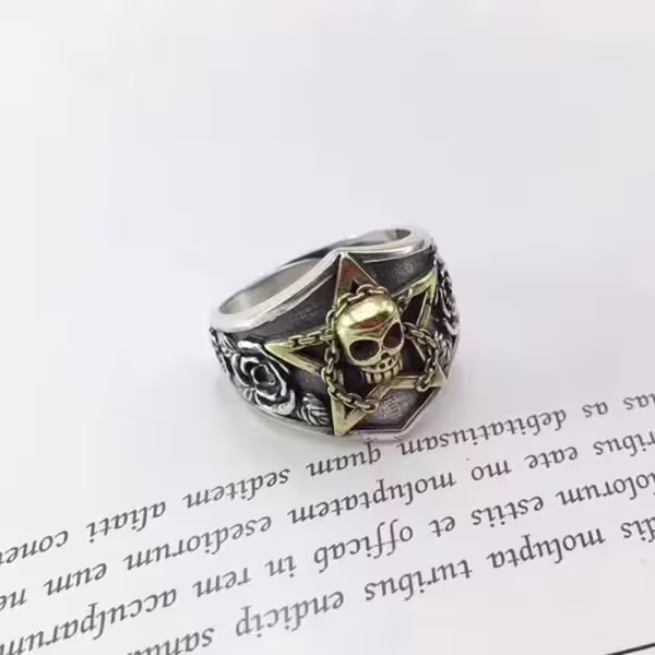 美式×復古×五角星骷髏×開口戒指
