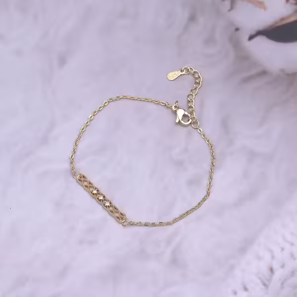 金色編織一字晶鑽×手鍊