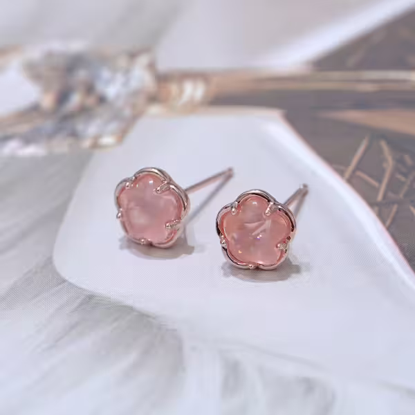 貓眼粉紅桃花×耳環