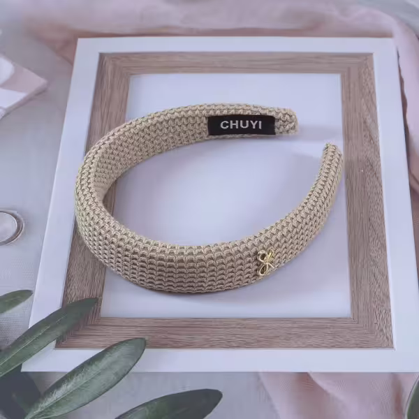 奶茶色羅紋蝴蝶結×髮箍