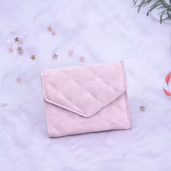 信封爆閃麂皮×三折短皮夾×粉紅