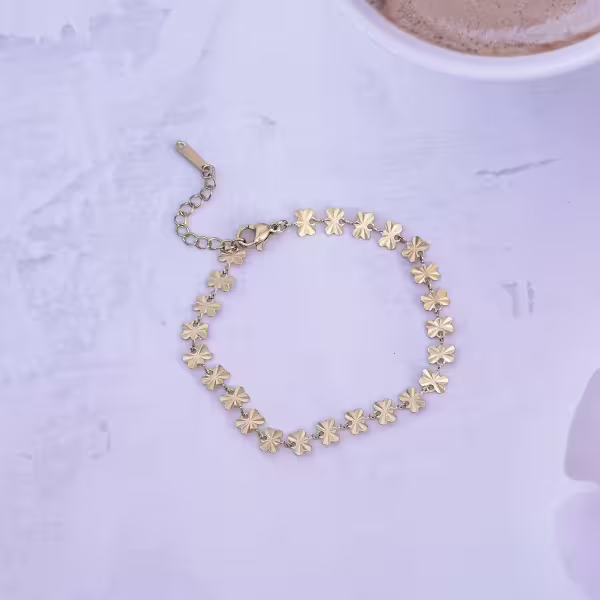 316鋼飾×四葉草壓花紋 ×手鍊×金色