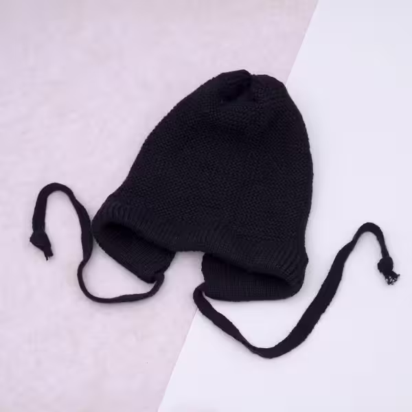 素色毛線綁帶×毛帽×黑色