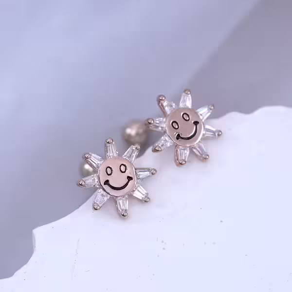 玫瑰金太陽花×轉珠耳環