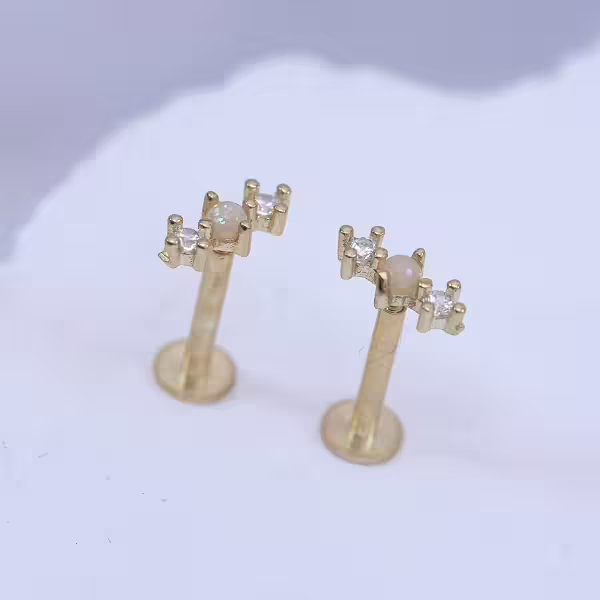 金色一字晶鑽×轉珠耳環