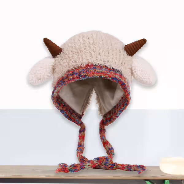 小羊角絨毛×毛帽×米色