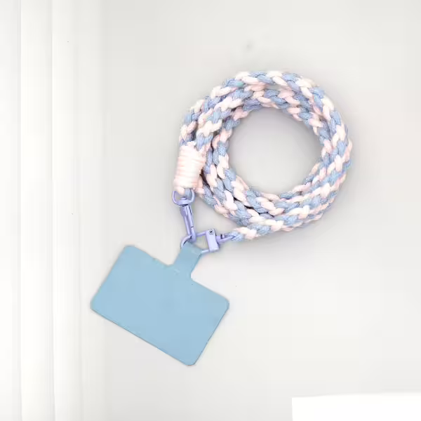 細繩雙色小麻花&times;手機斜背雙勾掛繩&times;藍+粉