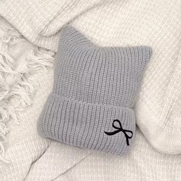 平頭俏貓耳蝴蝶結&times;毛帽&times;灰色