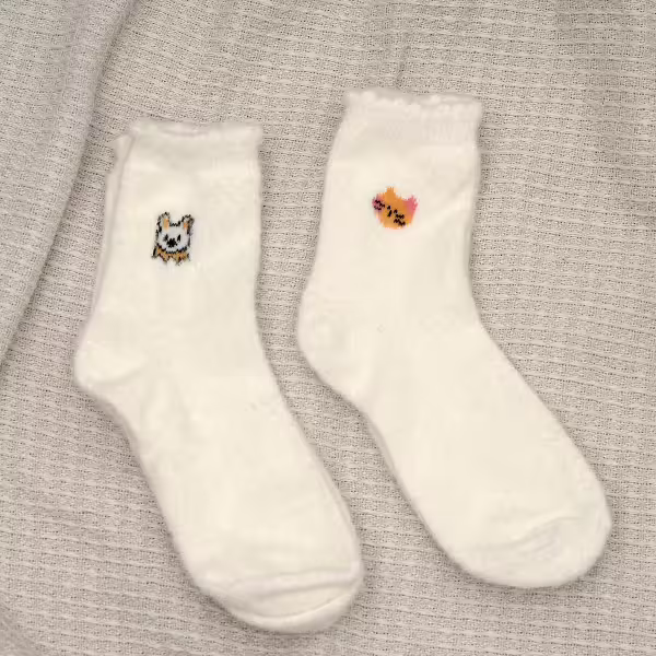 兔貓白色毛襪&times;中筒襪&times;二雙套件襪子組