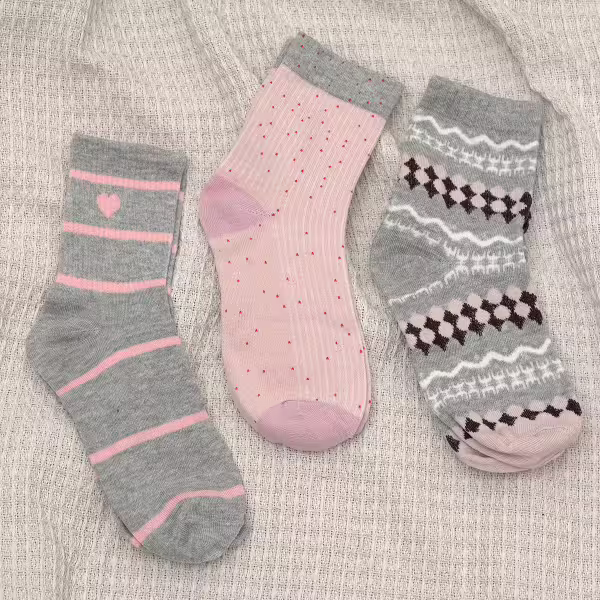 粉灰少女心×中筒襪×三雙套件襪子組