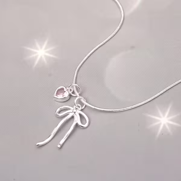 925銀飾×蛇骨蝴蝶結粉心×鎖骨項鍊