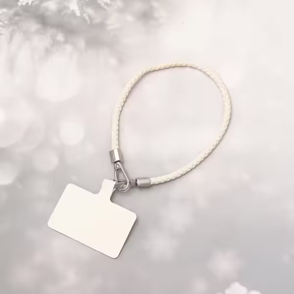 編織花紋皮革&times;手機腕帶掛繩&times;白色