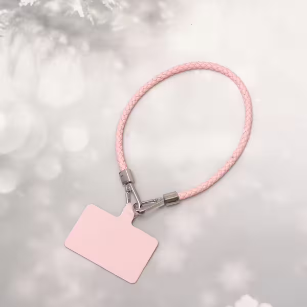 編織花紋皮革&times;手機腕帶掛繩&times;粉紅