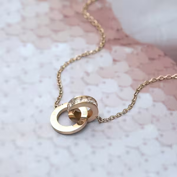 316鋼飾&times;雙環晶鑽&times;項鍊&times;金色