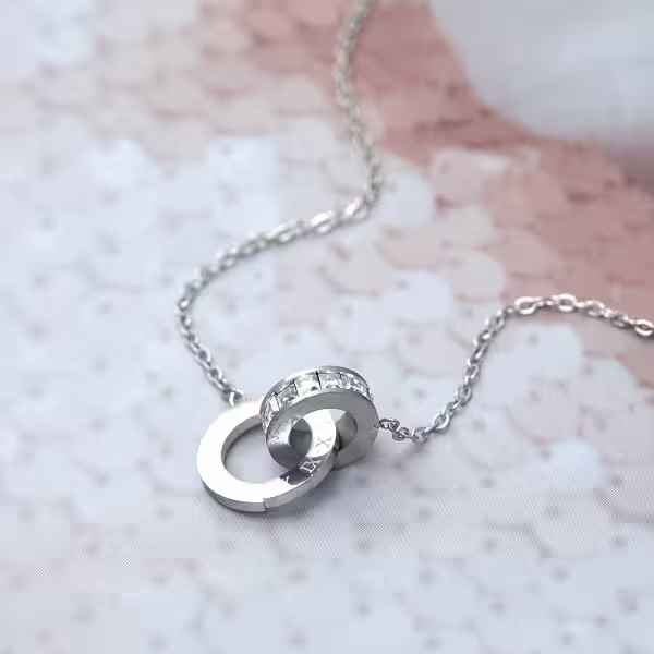 316鋼飾&times;雙環晶鑽&times;項鍊&times;銀色