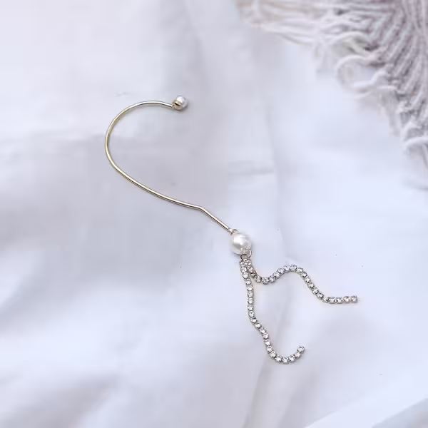 金色珍珠流蘇晶鑽&times;單邊耳掛