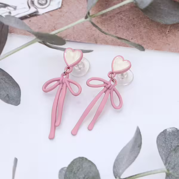 愛心粉紅蝴蝶領結&times;吊墜耳環