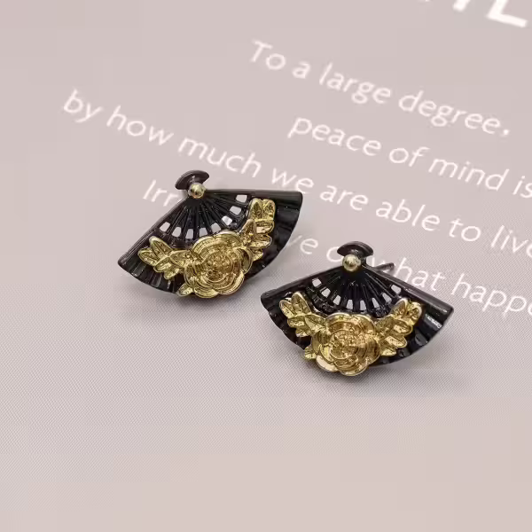 墨扇金牡丹&times;吊墜耳環