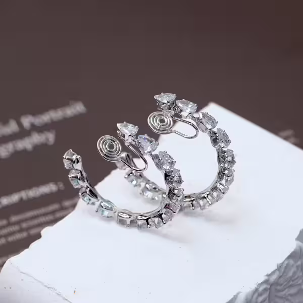 鑲鑽圓環&times;蚊香盤U型耳夾