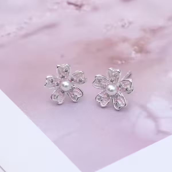 925銀針&times;清新粉櫻&times;耳環