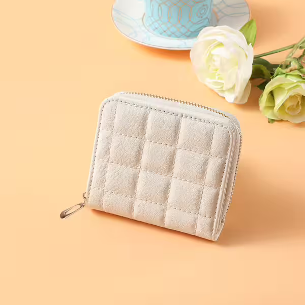 時尚格紋&times;對折短夾&times;拉鍊零錢包&times;白色