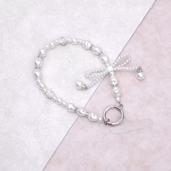 香巴拉球珍珠蝴蝶結&times;手機腕帶掛繩