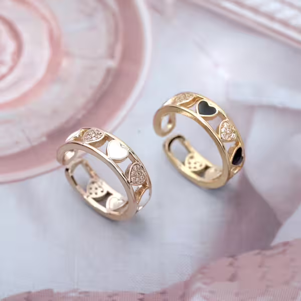 金愛心鏤空晶鑽&times;開口戒指
