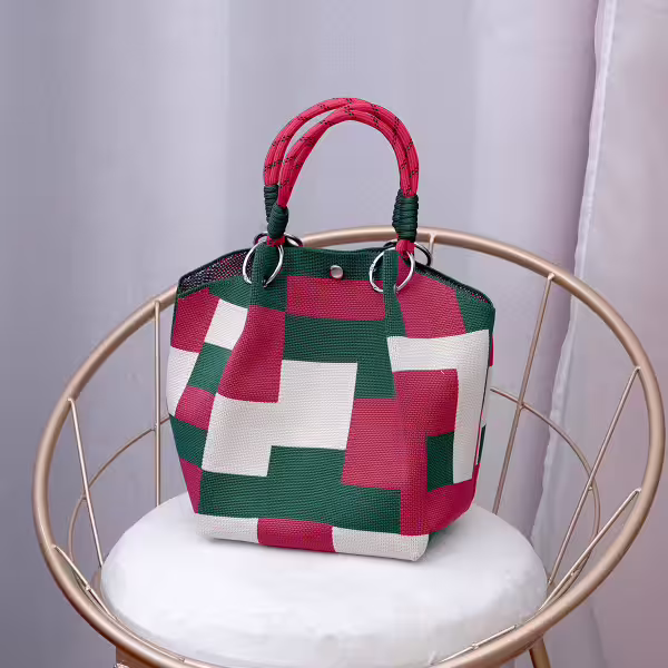 紅綠方格&times;針織手提袋