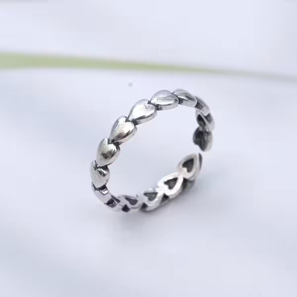 925銀飾&times;復古疊加愛心&times;開口戒指