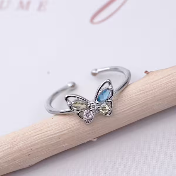 925銀飾&times;蝴蝶彩晶&times;開口戒指