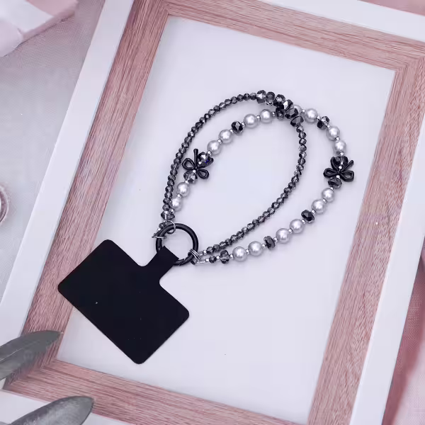 雙層華麗蝴蝶結派對&times;手機腕帶掛繩&times;黑色