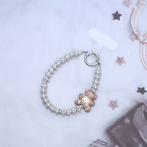 輕奢小熊晶鑽&times;手機腕帶掛繩&times;棕咖