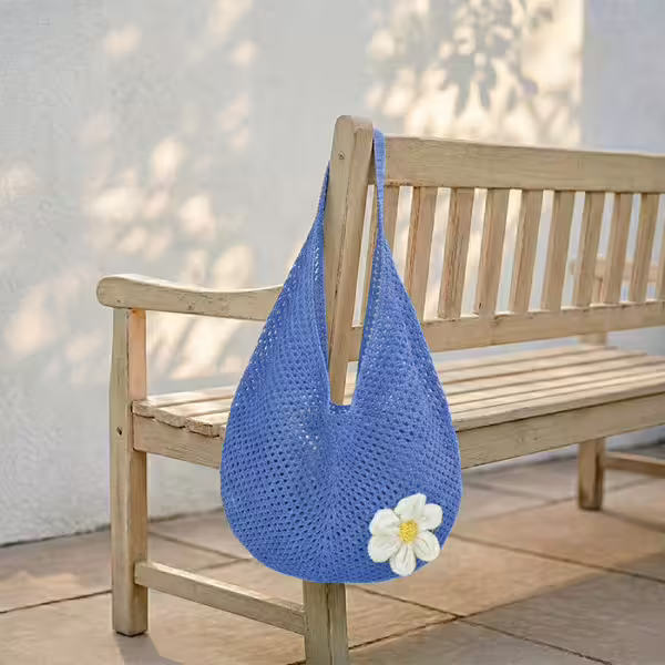 慵懶小花針織&times;肩背包&times;藍色